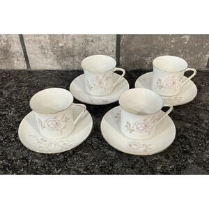 (4) Johann Haviland Sweetheart Rose Cup & Saucer Sets Bavaria Germany